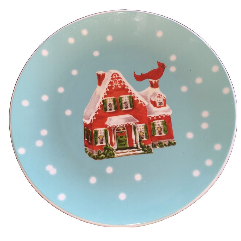 Christmas Plate with Cardinal Sitting on Chimney by Transpac NEW